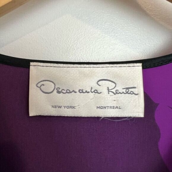 VTG Oscar De La Renta Purple Swirl Black Waist Kaftan Long Sleeve Top Medium - Picture 3 of 10